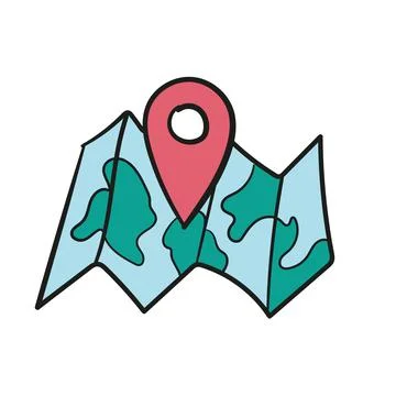 Hand drawn vector map for traveling with geotag in doodle style Illustrazione stock