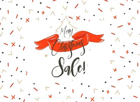 Hand drawn vector Merry Christmas shopping time cartoon graphic simple greeting Illustrazione stock