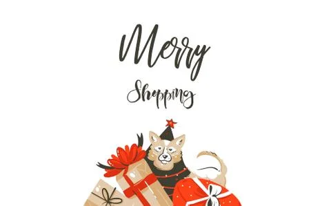 Hand drawn vector Merry Christmas shopping time cartoon graphic simple greeting イラスト素材