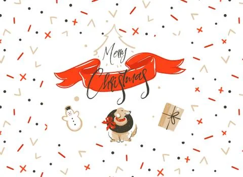 Hand drawn vector Merry Christmas shopping time cartoon graphic simple greeting Stock Illustration