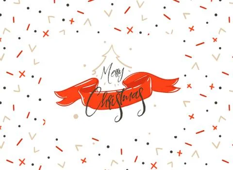 Hand drawn vector Merry Christmas time cartoon graphic simple greeting Stock Illustration
