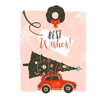Hand drawn vector Merry Christmas time cartoon graphic illustration card design Stock Illustration