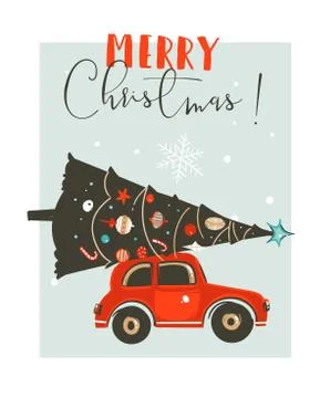 Hand drawn vector Merry Christmas time cartoon graphic illustration card design Stock Illustration