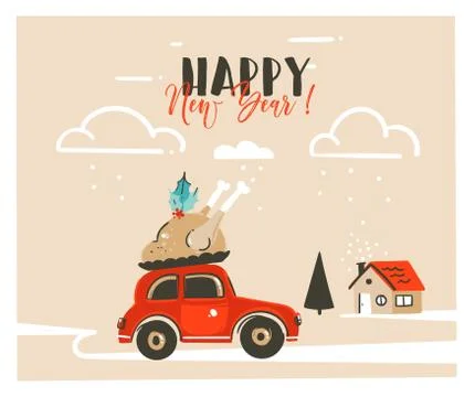 Hand drawn vector Merry Christmas time cartoon graphic illustration headline Stock Illustration