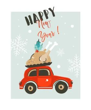Hand drawn vector Merry Christmas time cartoon graphic illustration card design Stock Illustration