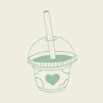 Hand drawn vector of a milkshake in a plastic cup with a dome lid and a big Stock Illustration