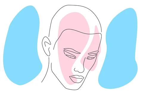 Hand drawn vector in modern abstract style of a sad non binary face 스톡 일러스트