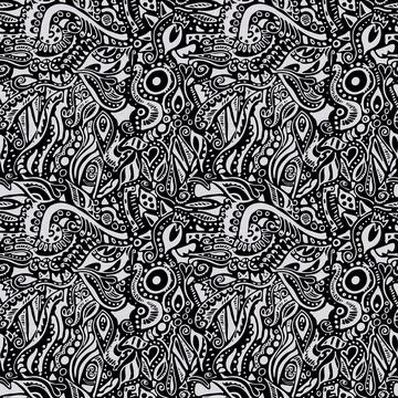 Hand drawn vector monochrome seamless pattern Stock Illustration