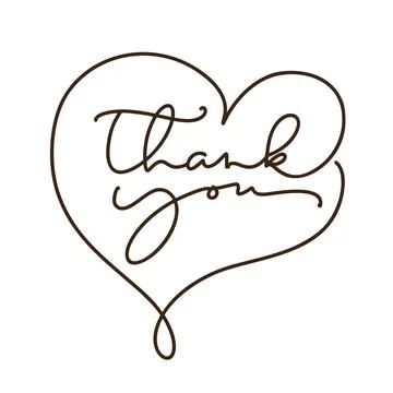 Hand drawn vector monoline calligraphic vintage text Thank you in form of heart Illustrazione stock