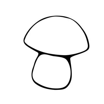 Hand drawn vector mushroom. Black simple outlines isolated on white. Doodle s Stock-Illustration