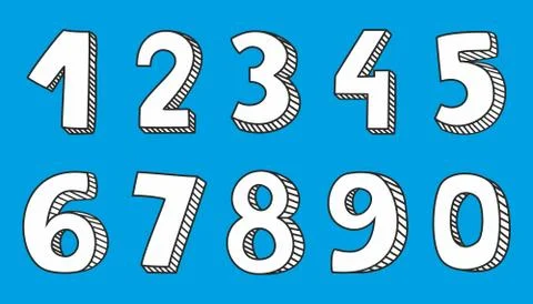 Hand drawn vector numbers on blue background Stock-Illustration