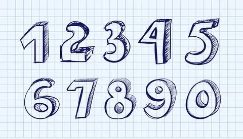 Hand drawn vector numbers Hand drawn vector numbers onnote background Copy... Stock Photos