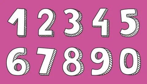 Hand drawn vector numbers isolated on pink background Stock Illustration