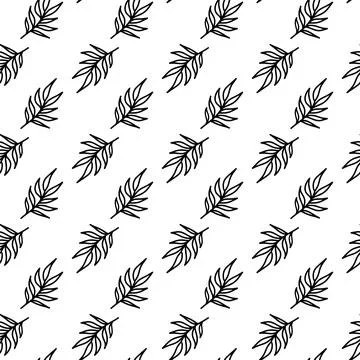 Hand drawn vector outline tropical coconut leaves seamless pattern isolated on Stock Illustration