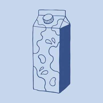 Hand drawn vector of a paper milk carton box with a plastic screw cap and Stock-Illustration