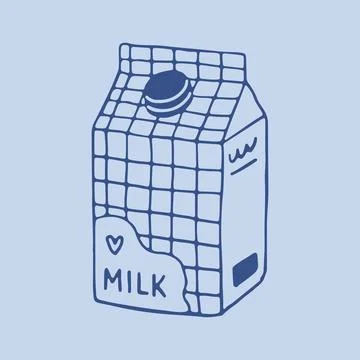 Hand drawn vector of a paper milk carton box with a checkerboard pattern and an イラスト素材