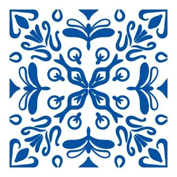 Hand drawn vector pattern featuring intricate blue floral designs and Stock Illustration