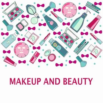 Hand drawn Vector pattern of Make-Up, beauty and healthy cosmetic product Stock Illustration