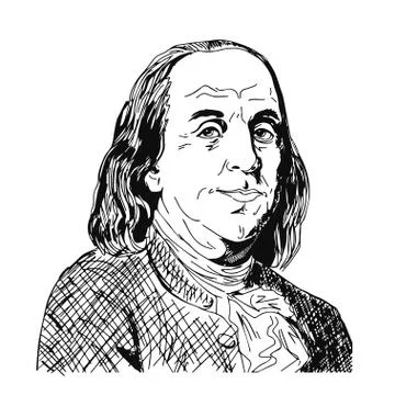 Hand drawn vector portrait. Benjamin Franklin. Sketch hand drawind. Stock Illustration