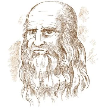 Hand drawn vector portrait. Leonardo Da Vinci Stock Illustration