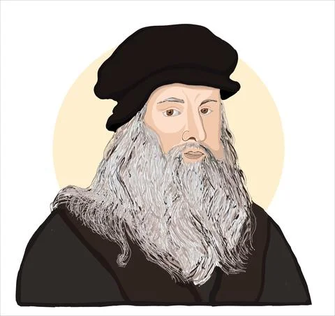 Hand drawn vector portrait. Leonardo Da Vinci. Stock Illustration