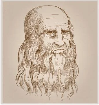 Hand drawn vector portrait on paper background.Leonardo Da Vinci Stockillustratie