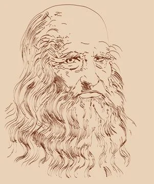 Hand drawn vector portrait on paper background.Leonardo Da Vinci Stock Illustration