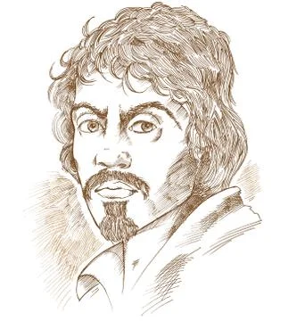 Hand drawn vector portrait.Caravaggio Stockillustratie