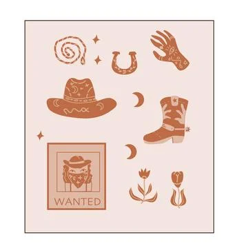 Hand drawn vector poster with boho cowboy elements Illustrazione stock