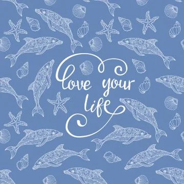 Hand drawn vector quote with  dolphins Illustrazione stock
