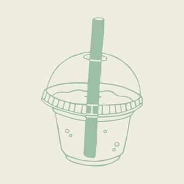 Hand drawn vector of a refreshing bubble tea in a plastic cup with a dome lid Stock Illustration