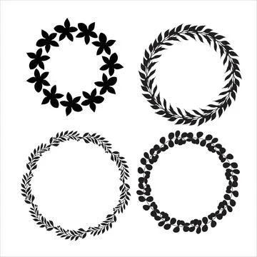 Hand drawn vector round frame. Floral wreath with leaves, berries, branches D Stock Illustration