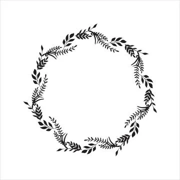 Hand drawn vector round frame. Floral wreath with leaves, berries, branches D Illustrazione stock