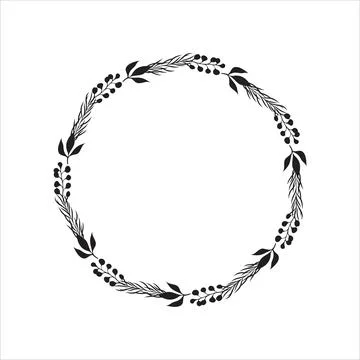 Hand drawn vector round frame. Floral wreath with leaves, berries, branches D Stock Illustration