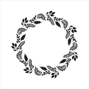 Hand drawn vector round frame. Floral wreath with leaves, berries, branches D Stock Illustration
