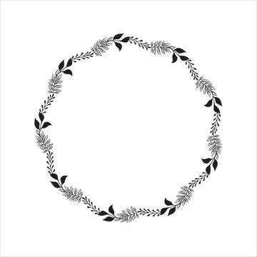 Hand drawn vector round frame. Floral wreath with leaves, berries, branches D Stock Illustration