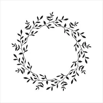 Hand drawn vector round frame. Floral wreath with leaves, berries, branches D 库存插图