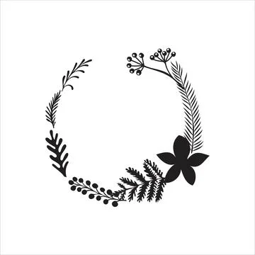 Hand drawn vector round frame. Floral wreath with leaves, berries, branches D 库存插图