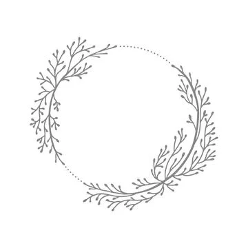 Hand drawn vector round frame wedding. Floral wreath with leaves, branches Illustrazione stock