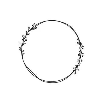 Hand drawn vector round frame with floral elements, herbs, leaves, flowers, t Illustrazione stock