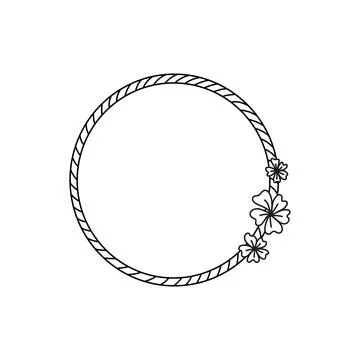 Hand drawn vector round frame with floral elements, herbs, leaves, flowers, t Stock Illustration