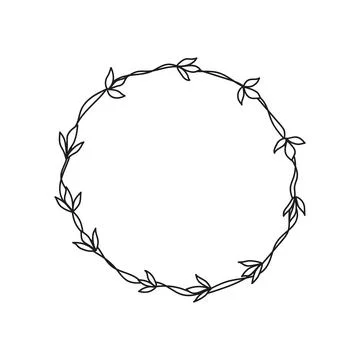 Hand drawn vector round frame with floral elements, herbs, leaves, flowers, t 스톡 일러스트