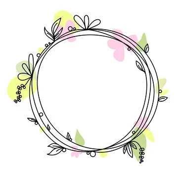 Hand drawn vector round frame. Floral wreath with leaves, berries, branches Stock-Illustration