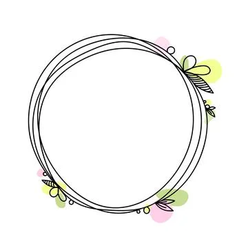 Hand drawn vector round frame. Floral wreath with leaves, spots. Decorative Stock Illustration
