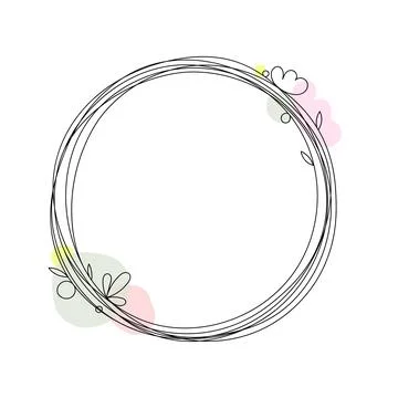 Hand drawn vector round frame. Floral wreath with leaves, spots. Decorative Stock Illustration