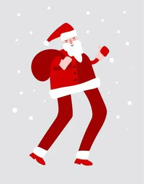 Hand drawn vector Santa Claus running with red gift bag fun Merry Christmas time Stockillustratie