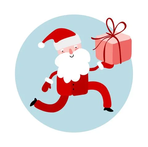 Hand drawn vector Santa Claus running with gift box fun Merry Christmas time 스톡 일러스트