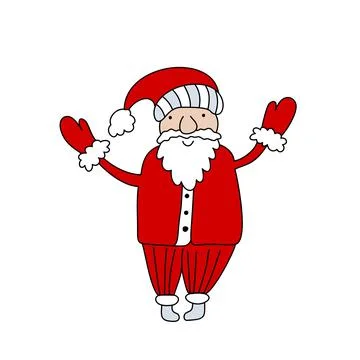 Hand drawn vector Santa Claus with red hat and mittens. Fun Merry Christmas time Stock Illustration