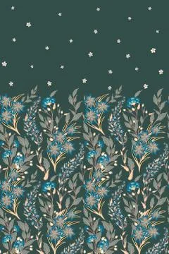 Hand drawn vector seamless border of wild flowers and herbs. Vertical seamless Stock Illustration