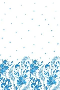 Hand drawn vector seamless border of wild flowers, herbs and berries.Thin Stock Illustration